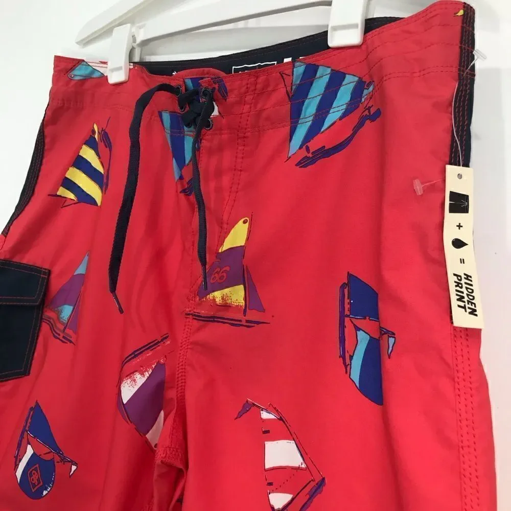 Vans The Era Classic Red Navy Blue Sailing Hidden Print Board Shorts NEW